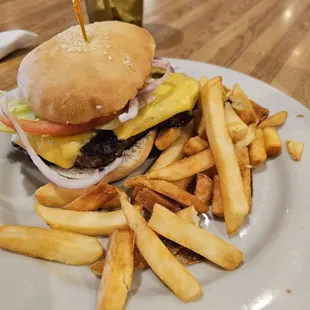 Cheeseburger and fries.