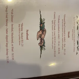 the menu for the restaurant