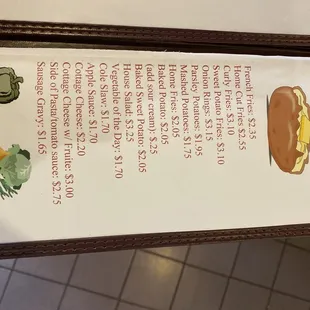 a menu for a sandwich