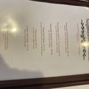 menu