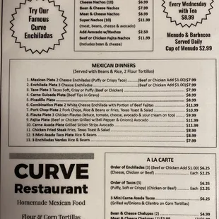 the menu for the restaurant