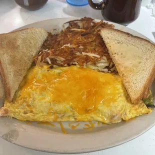 an omelet and toast