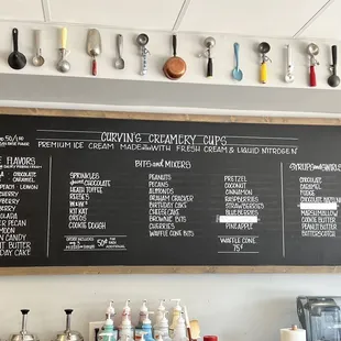 Menu board. Pick your base flavor then add three mix ins