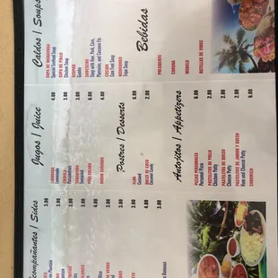 the menu for the restaurant