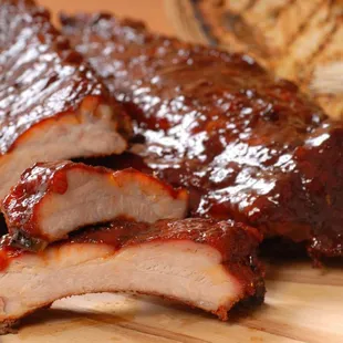 Hickory Smoked Baby Back Ribs. shown prepared