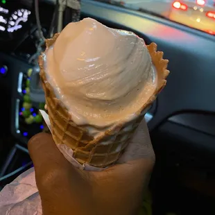 Caramel vanilla in a waffle cone! Already started eating i couldn&apos;t resist