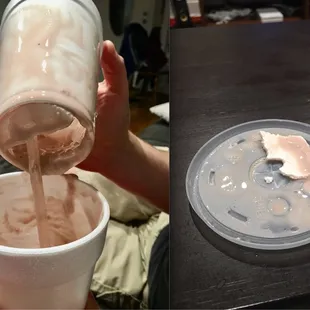 Milkshake with styrofoam pieces.