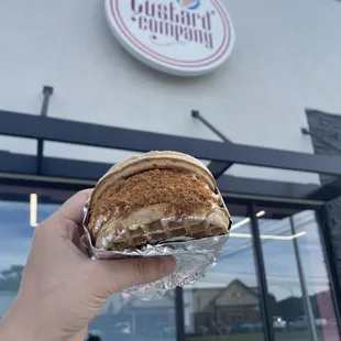 a hand holding a sandwich