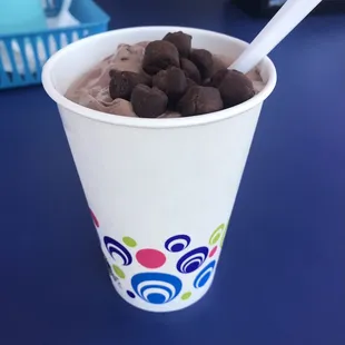 a cup of chocolate ice cream