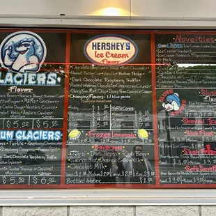 2024 menu of Glaciers, Hershey&apos;s ice creams, novelties, slushies, etc.