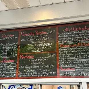 2024 menu of soft-serve ice creams, sundaes, parfaits, milkshakes, and smoothies