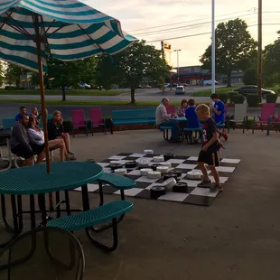 Giant outdoor seating area &amp; checkers