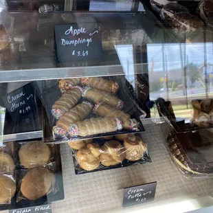a display of various baked goods