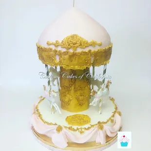 Red velvet cake (even the center) with fondant carousel horses