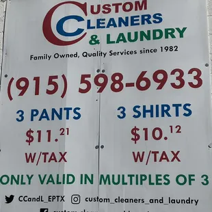 New shirt and pant special prices!