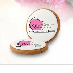 Large volume (minimum 6 dozen) snickerdoodle logo cookie. Logo printed on fondant.