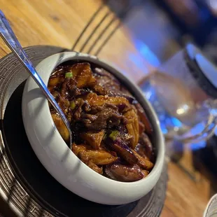 a bowl of food on a table