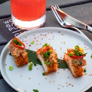 Bluefin Tuna with chili aioli, scallions, and ginger