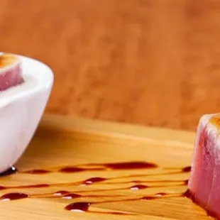 Seared Ahi Tuna, Soy Onion Reduction, Coconut Milk Froth, Caviar