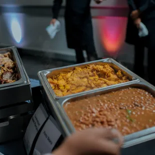 Sweet caramelized plantains, pinto beans. Not pictured: plain white rice.