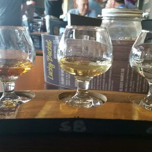 L to R: single malt, rum, vodka  Spirit Flight