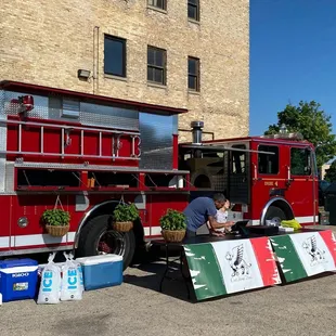 a fire truck parked in a parking lot