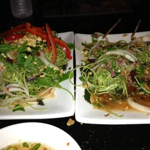 One shrimp and one beef Ong Choy salad, we &apos;re on a diet