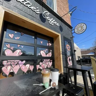 Iced S'mores macchiato, a cinnamon latte, pistachio cake pop and chocolate cake pop