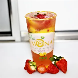 STRAWBERRY LEMONADE Puréed Clancy Strawberries infused with Meyer Lemons sweetened with granulated sugars