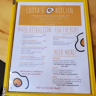 Back of menu