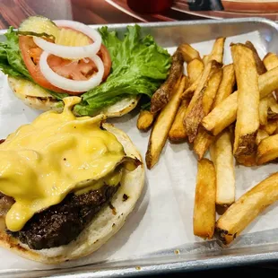 a burger and fries