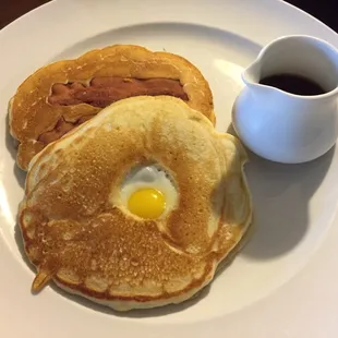 The "whole" breakfast pancake! Quail eggs with maple back bacon