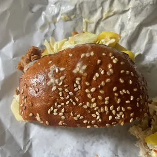 a hamburger with sesame seeds on it