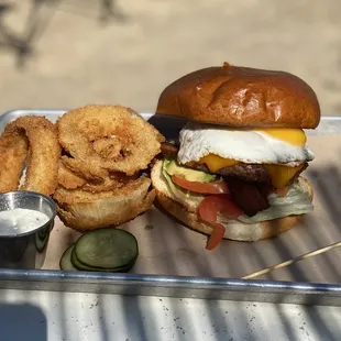 My Wagyu Valley burger...Oh hell yes Homemade bun was incredible too! Nice and pink! Onion rings INSANE!