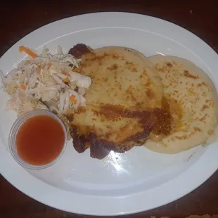 Pork and cheese, loroco and cheese papusas