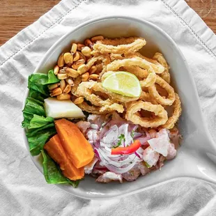 Ceviche Carretillero " Fish Ceviche with Fried Calamari"