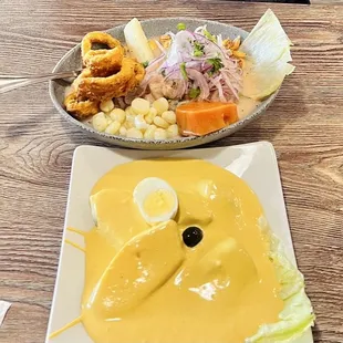 Appetizers: Papa a la Huancaina / Cart Ceviche