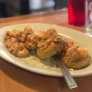 Fried green tomato with seafood sauce