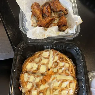 Jerk wings and sweet potato waffle