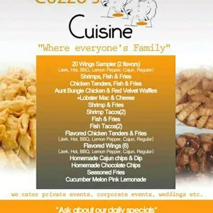 Cuzzo's Cuisine Menu