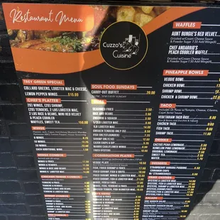 the menu for the restaurant