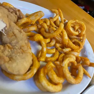 Chicken tenders and curly fries