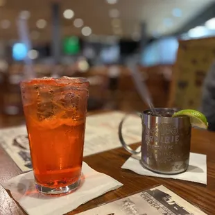 a drink and a menu