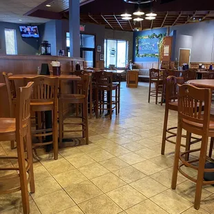 tables and chairs in a restaurant