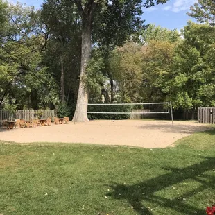 a volleyball court in the backyard