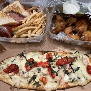 a pizza and french fries