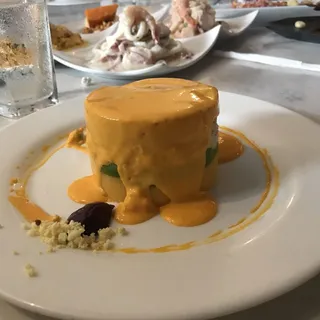 Stuffed Potatoes with Prawns and Avocado / Causa de Langostinos con Palta