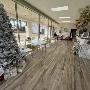 a christmas tree in the lobby