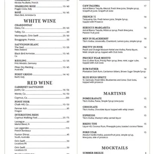 Cocktail menu 12/30/24