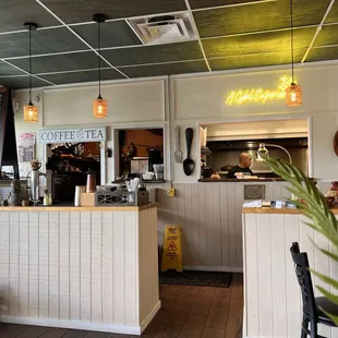 View of coffee bar and kitchen.